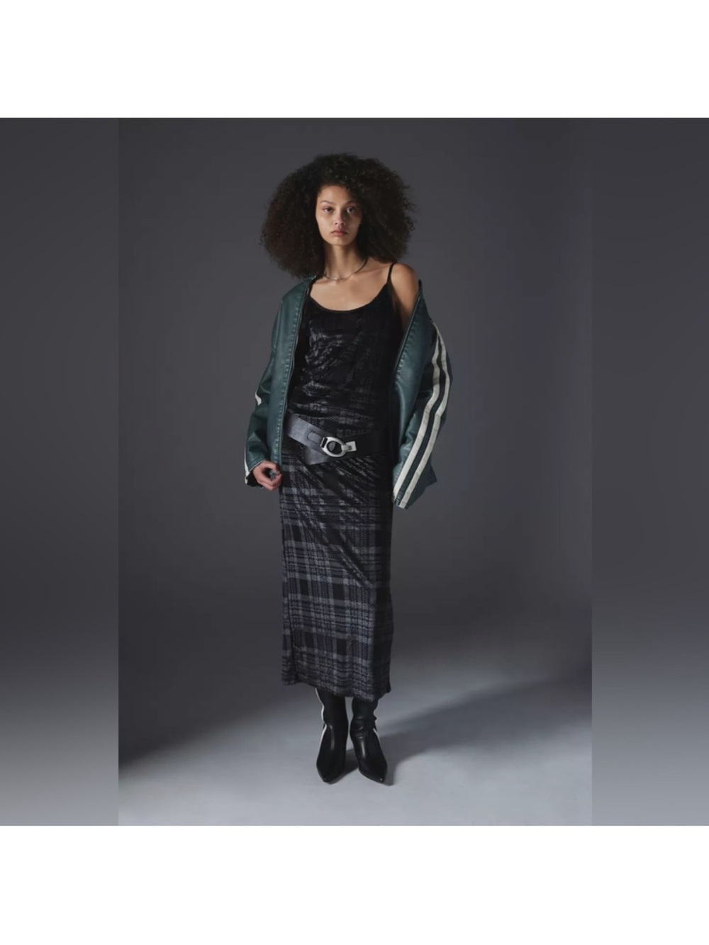 silence + noise Black Plaid Maxi Slip Skirt